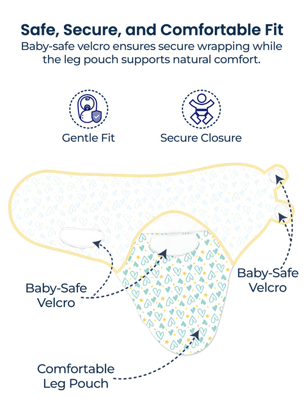 Polka Tots Heart Print Swaddle wrap with Cap - Blue