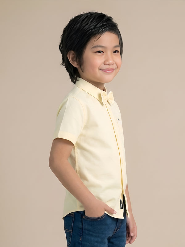 Polka Tots Half sleeve Plain Shirt With Dual Bow Tie - Yellow