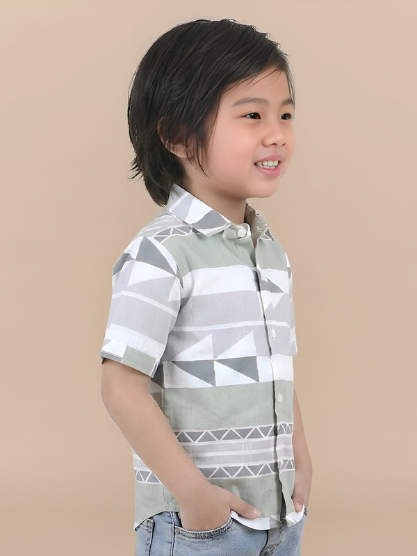 Polka Tots Half Sleeves Abstract print Shirt - Green