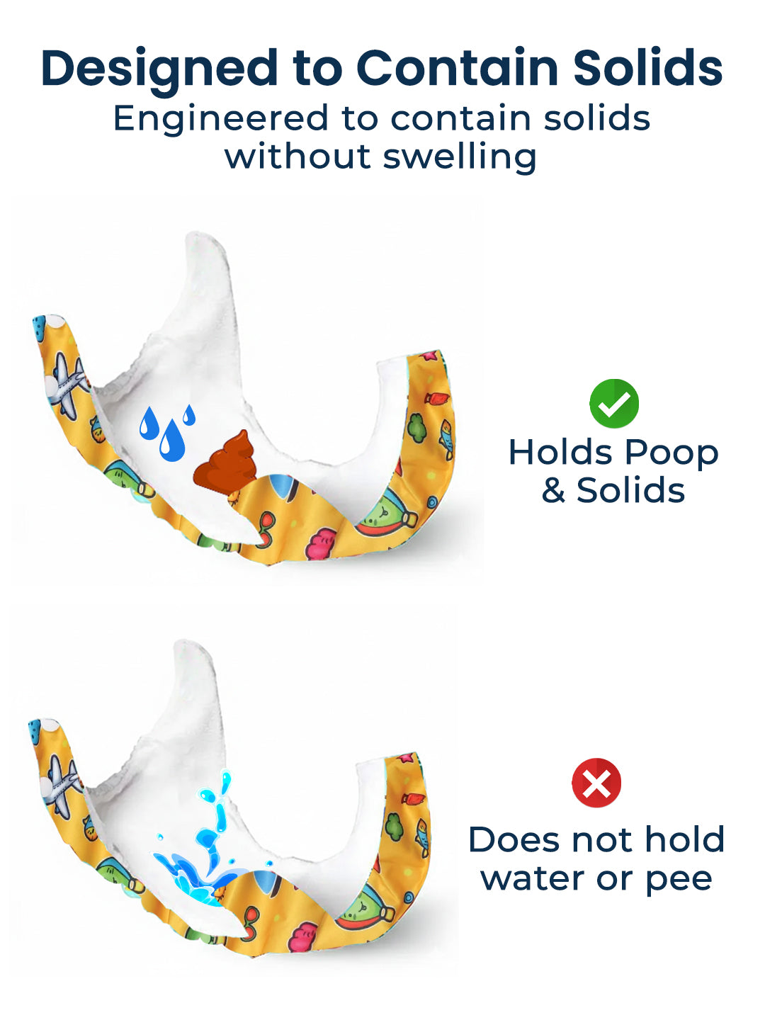 Colorful poop bag dispenser with text explaining its features on a white background