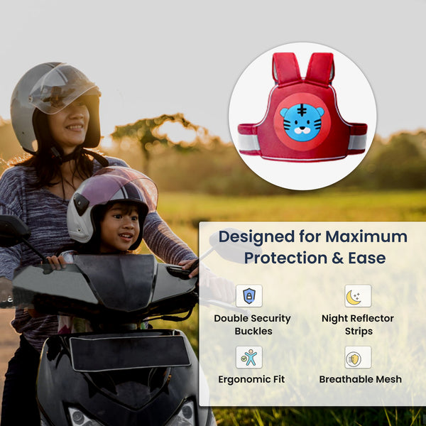 Baby Safety Travel Belt, Two Wheeler Baby Carrier for Kids Red Color (Cat)