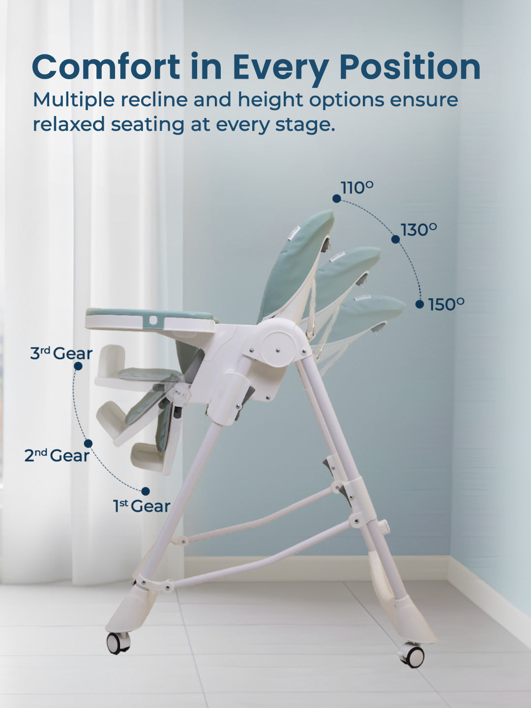 High chair with adjustable angles on a light background