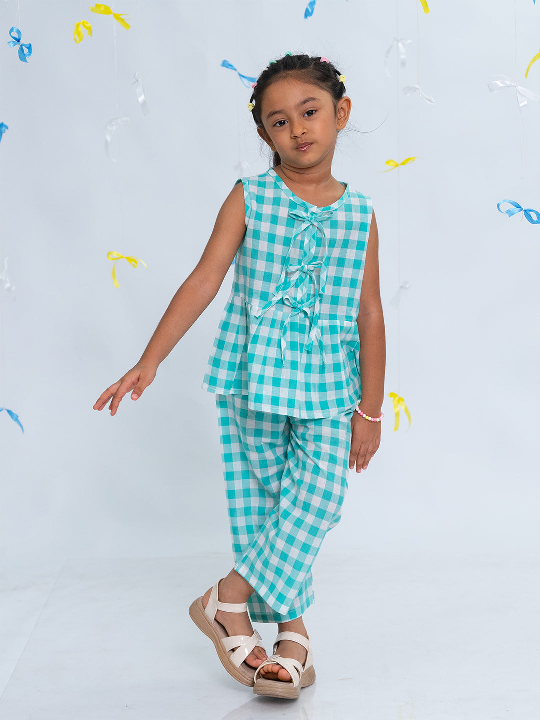 Polka Tots Sleeveless Statement Bow Top & Bottom Set - Sea Green