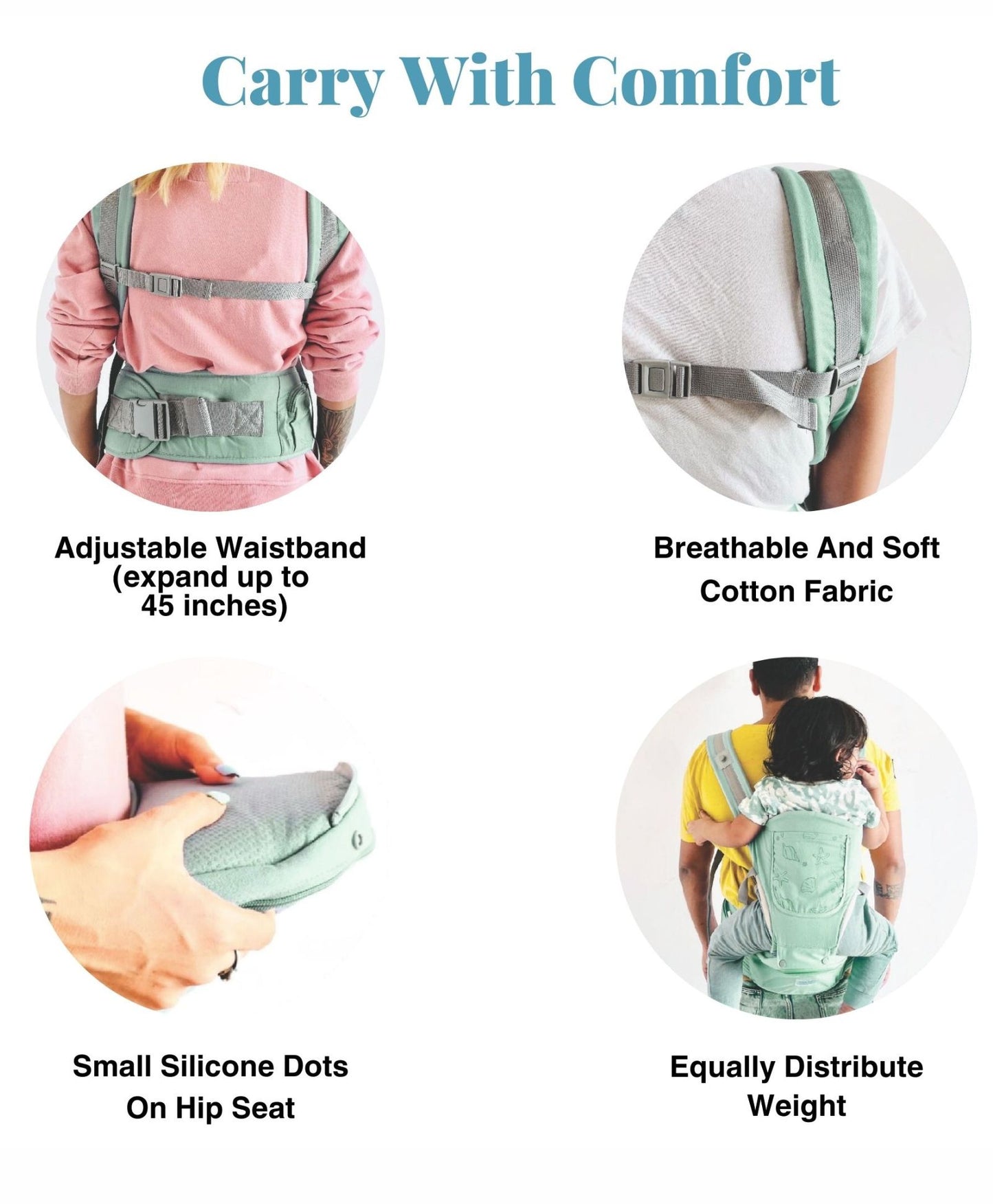 Polka Tots 6-in-1 Baby Carrier with Detachable Hip Seat, Lumbar Support & Cushioning (Shell Green)