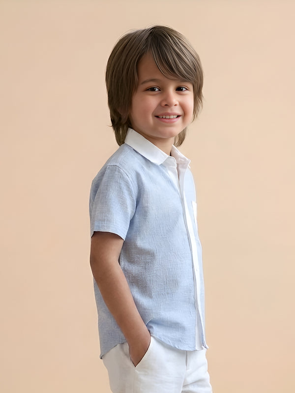 Polka Tots Half Sleeves Summer times print Shirt - Blue