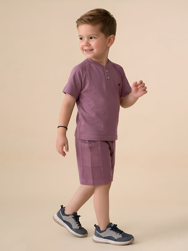 Polka Tots Half Sleeves Solid T-Shirt Shorts - Maroon