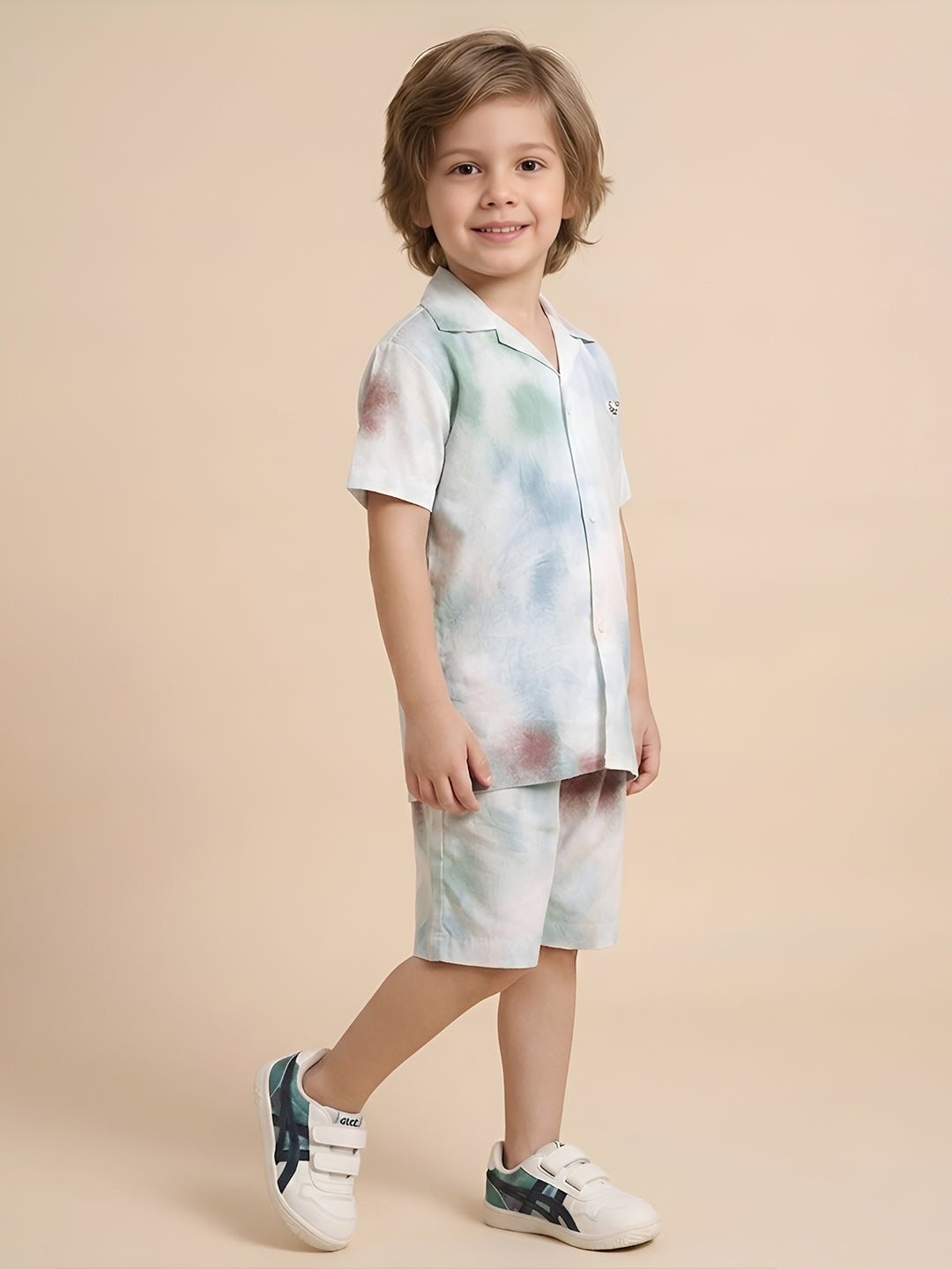Polka Tots Cotton Half Sleeves Kids Shirt With Shorts/Co-ord-White