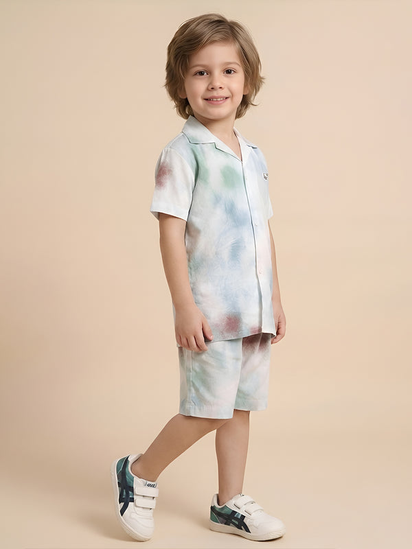 Polka Tots Cotton Half Sleeves Kids Shirt With Shorts/Co-ord-White