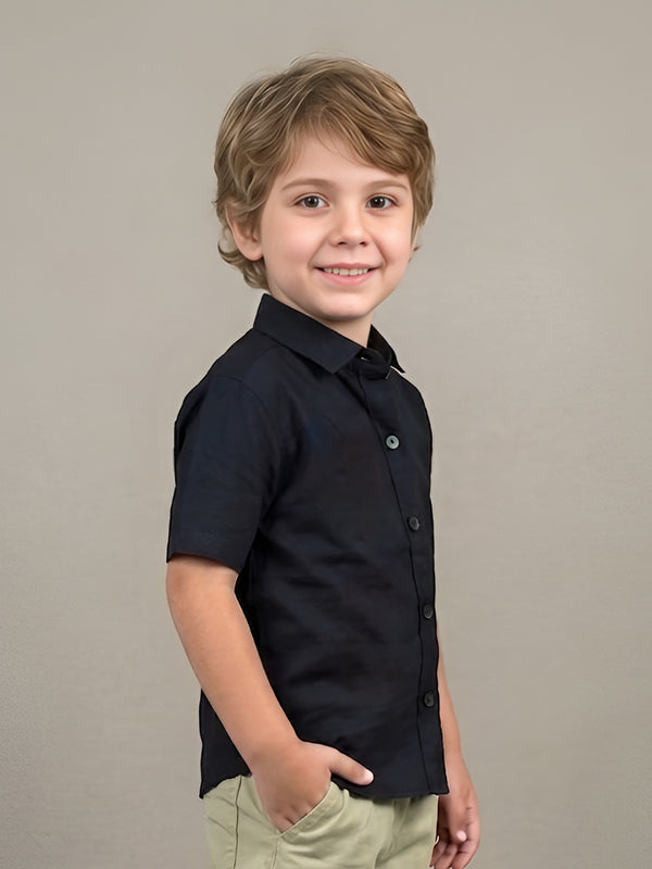 Polka Tots Half Sleeve Hip Hip Hooray Print Shirt - Black