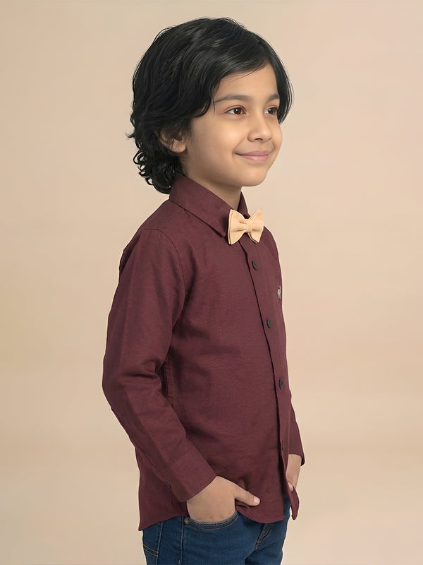 Polka Tots Full sleeves solid shirt - Maroon
