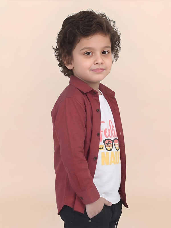 Polka Tots Full Sleeves Sunset print Tshirt Shirt - Red