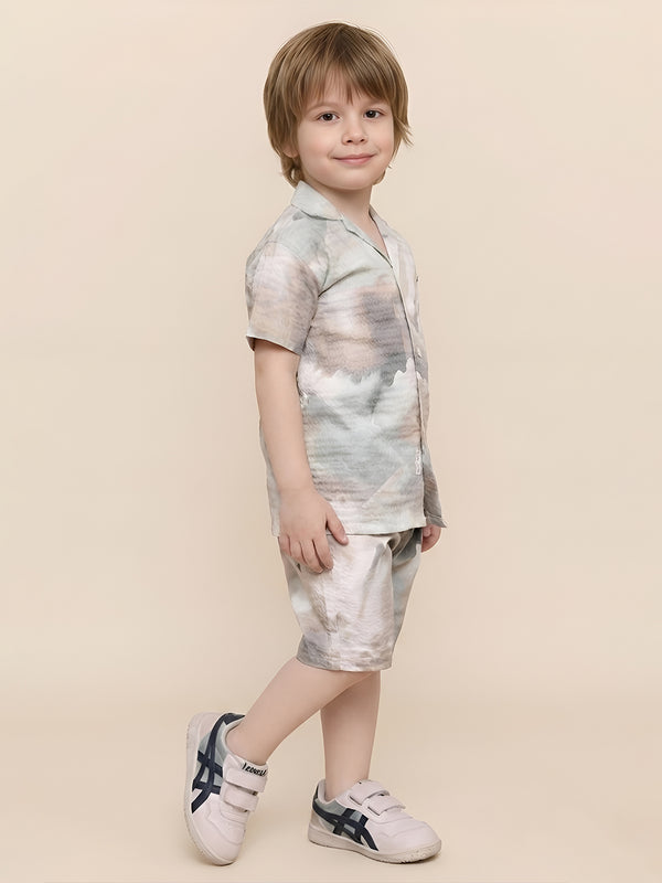 Polka Tots Cotton Half Sleeves Shirt With Shorts/Co-ord-White