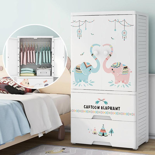 POLKA TOTS Wardrobe Storage Convertible/Collapsible Almirah Plastic Closet For Clothes (Cartoon Elephant)