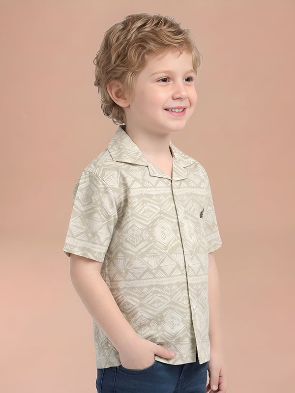 Polka Tots Half Sleeve Abstract print Shirt - Green