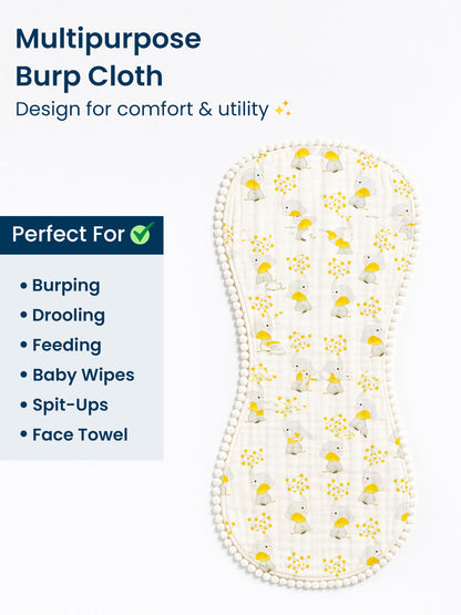 Polka Tots Newborn Pack of 3 100% Soft Muslin Cotton Double Layer Burp Cloths with Pom-Pom Lace