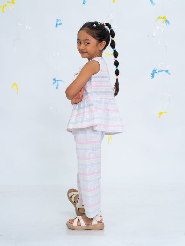 Polka Tots Sleeveless  Statement Bow Top & Bottom Set - Multicolour