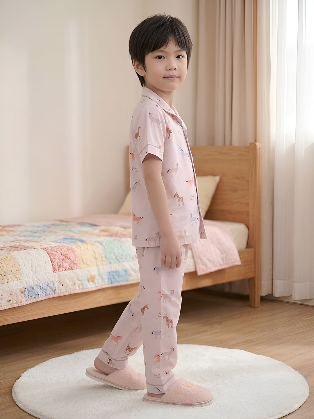 Polka Tots Half sleeves Horse print Night Suit - Brown