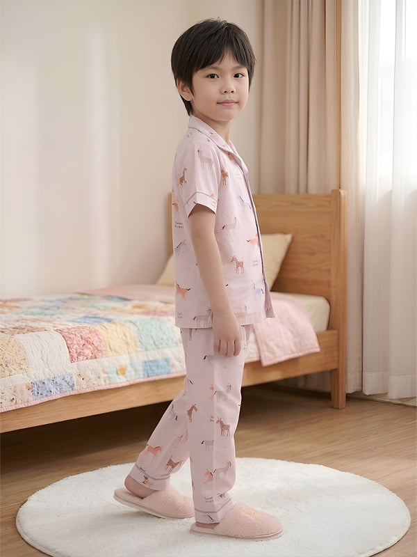 Polka Tots Half sleeves Horse print Night Suit - Brown
