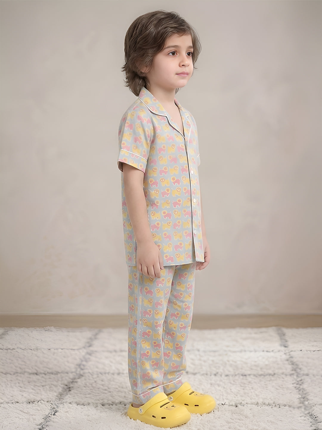 Polka Tots Half Sleeves Lion print Night Suit - Light Blue