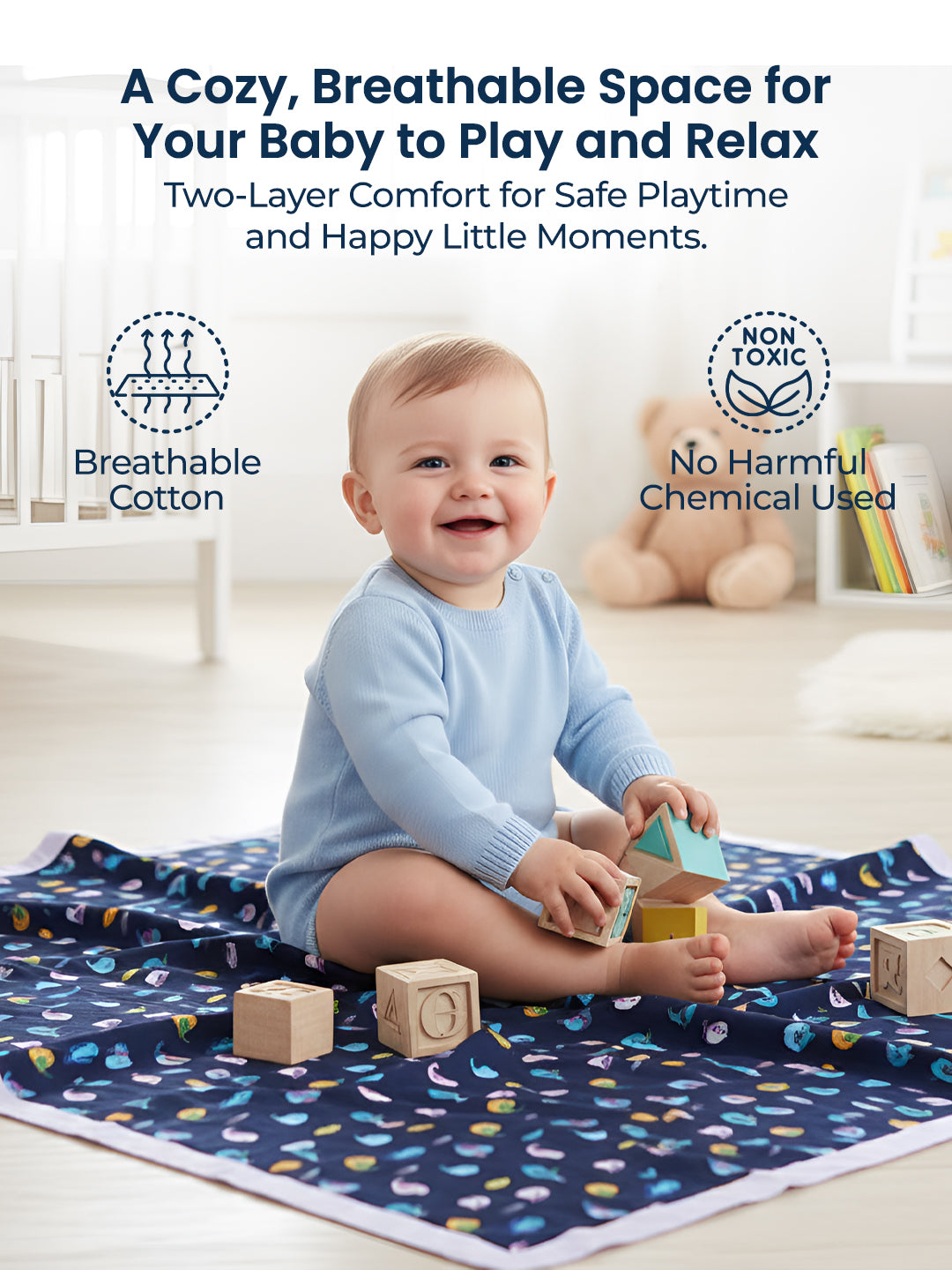 Polka Tots Organic Muslin Cotton two Layer Blanket SuperSoft Size 110 x 110 CM (Bird)