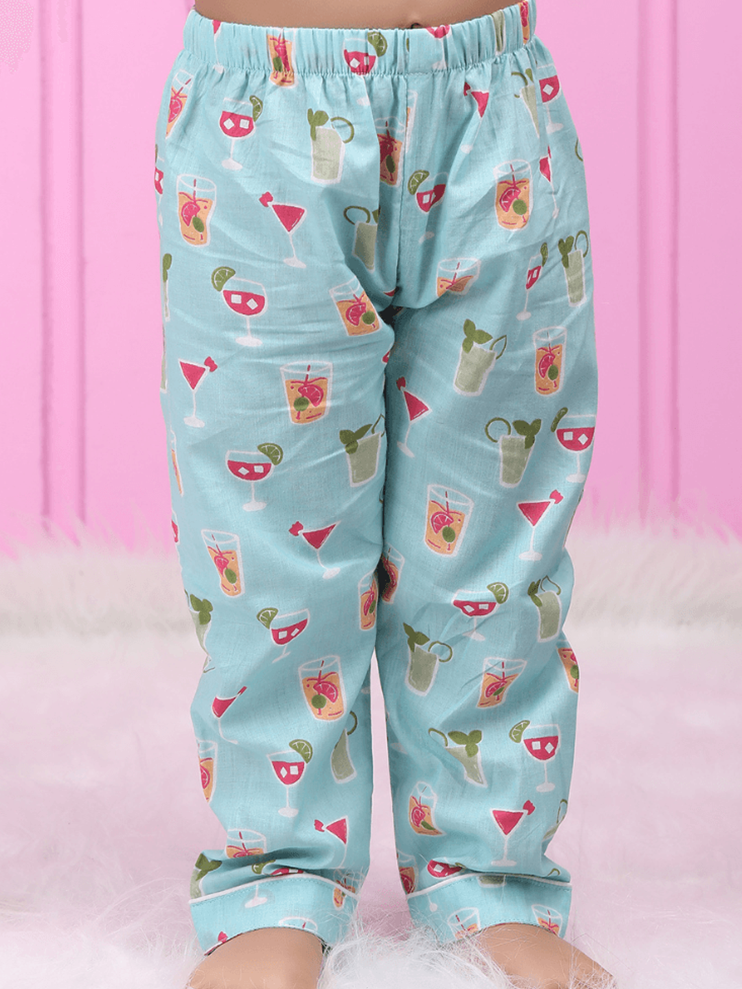 Polka Tots Full sleeves Juice print Night Suit - Blue