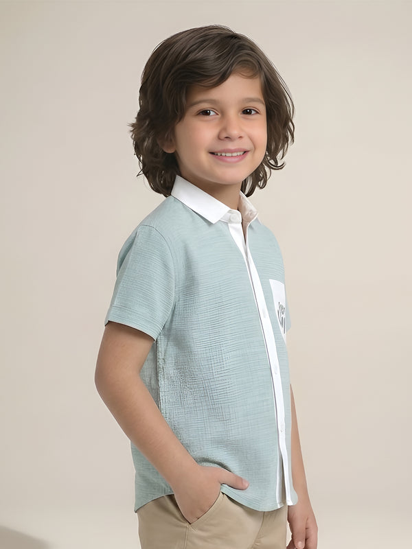 Polka Tots Half Sleeves Forest camp print Shirt - Green