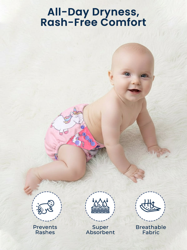 Polka Tots Reusable Cloth Diaper Buy Online Waterproof Adjustable Baby Diaper - Unicorn Pink