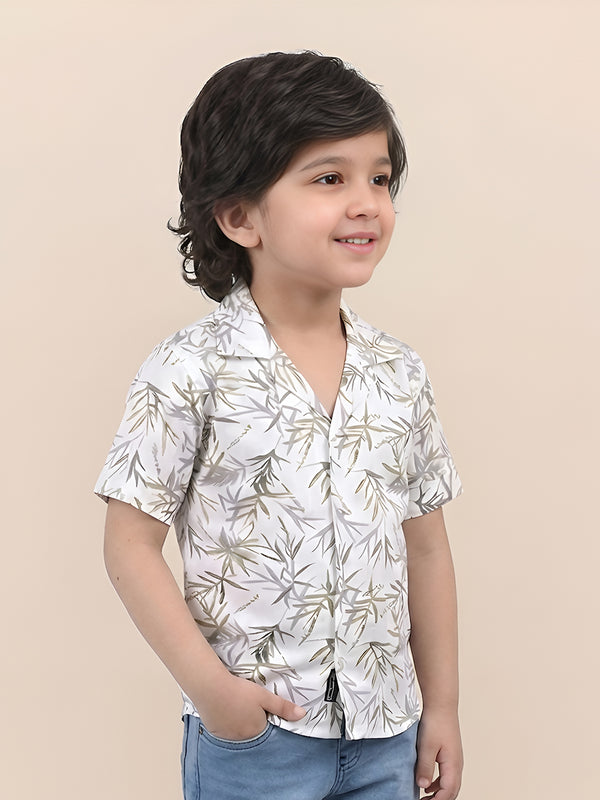 Polka Tots Half Sleeve Leaf print Shirt - Light green