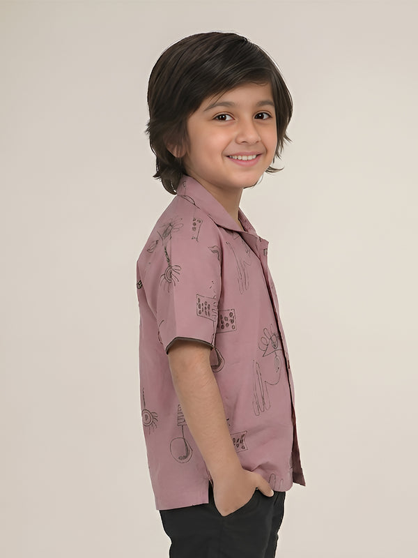 Polka Tots Half Sleeves Embroidered Shirt - Pink