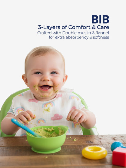 Polka Tots Newborn Pack of 6 100% Soft Double-Layer Muslin Cotton Essentials Gift Box - Rainbow Mist Print