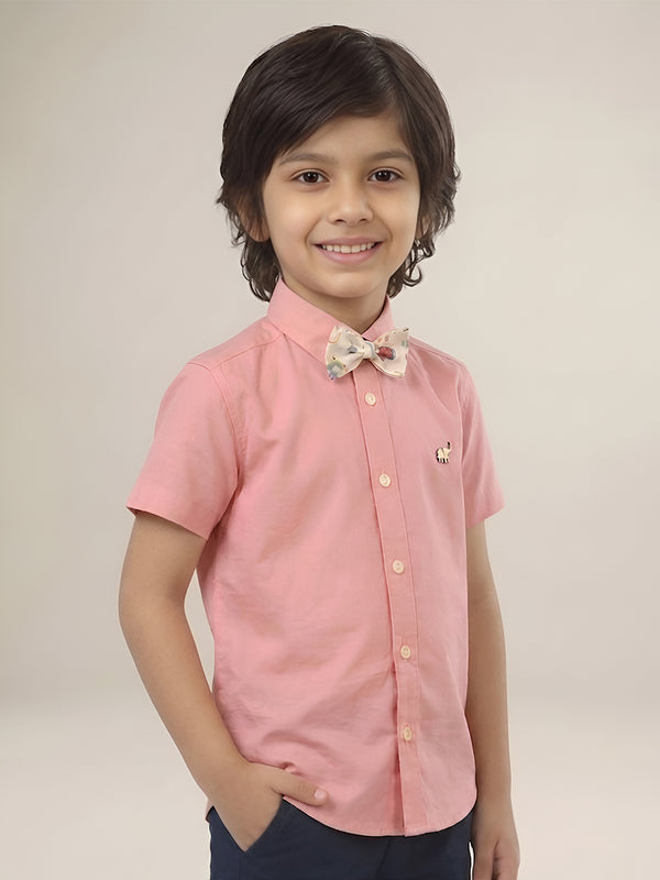 Polka Tots Half Sleeves Shirt with Multicolor Bow - Pink