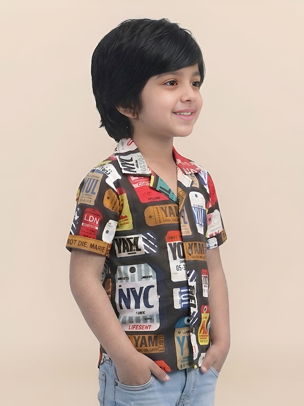 Polka Tots Half Sleeves Graphic print Shirt - Black