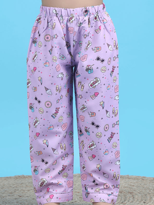Polka Tots Half Sleeves Ice-cream print Night Suit - Purple
