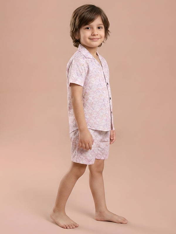 Polka Tots Cotton Half Sleeves Shirt With Shorts, Co-ord Set All Over Print - Light Pink