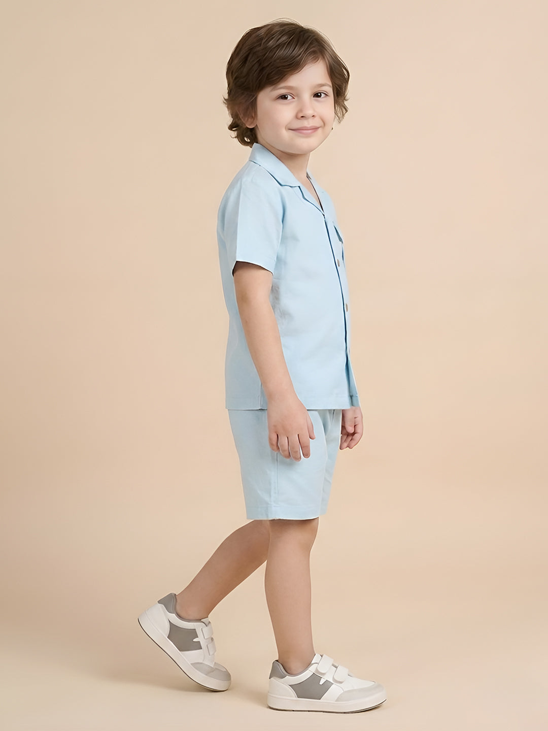 Polka Tots Half Sleeves Solid Co-ords - Blue