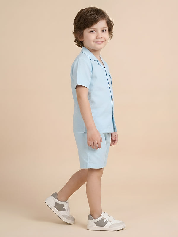 Polka Tots Half Sleeves Solid Co-ords - Blue