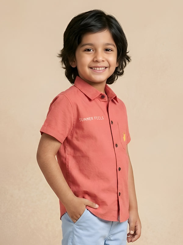 Polka Tots Half Sleeves Text Print Detailing Shirt - Red