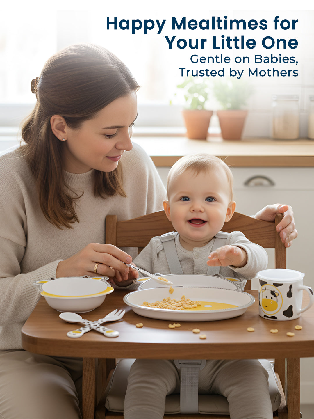 Eco-Friendly 5 Pieces Bamboo Fiber Kids Crockery Set (Cow)