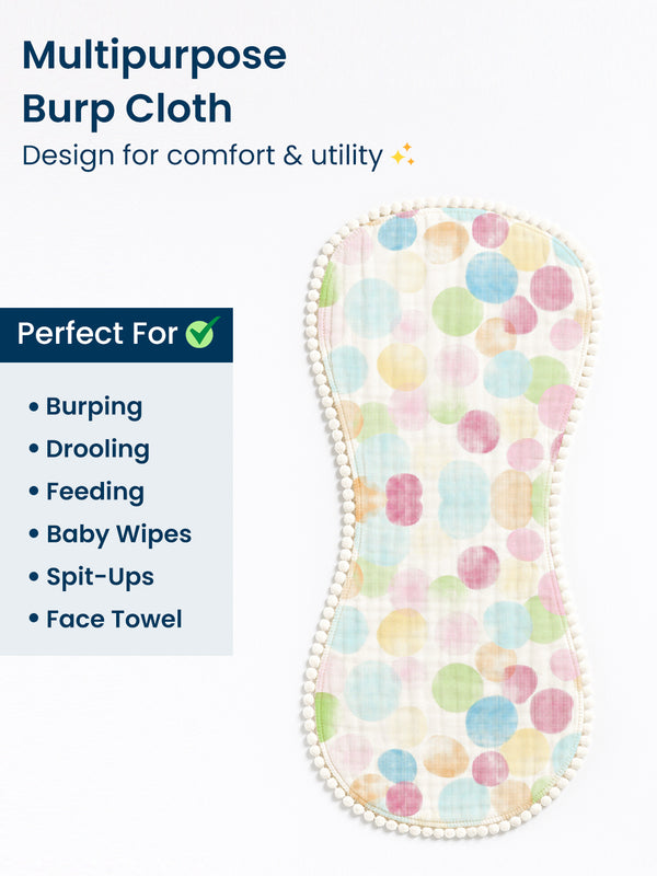 Polka Tots Newborn Pack of 3 100% Soft Muslin Cotton Double Layer Burp Cloths with Pom-Pom Lace