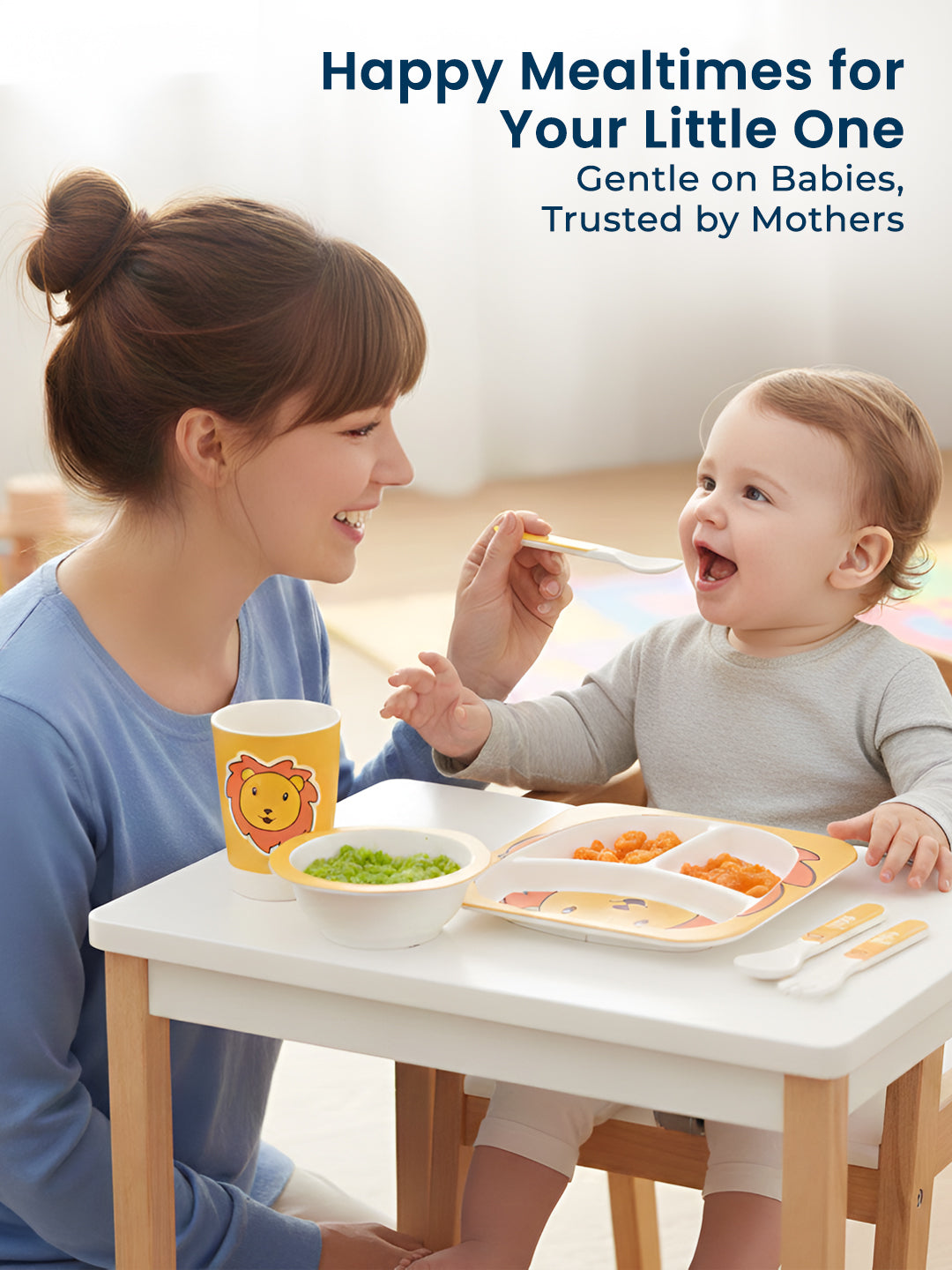 Eco Friendly 5 Pieces Bamboo Fiber Kids Dinner Set (Lion)