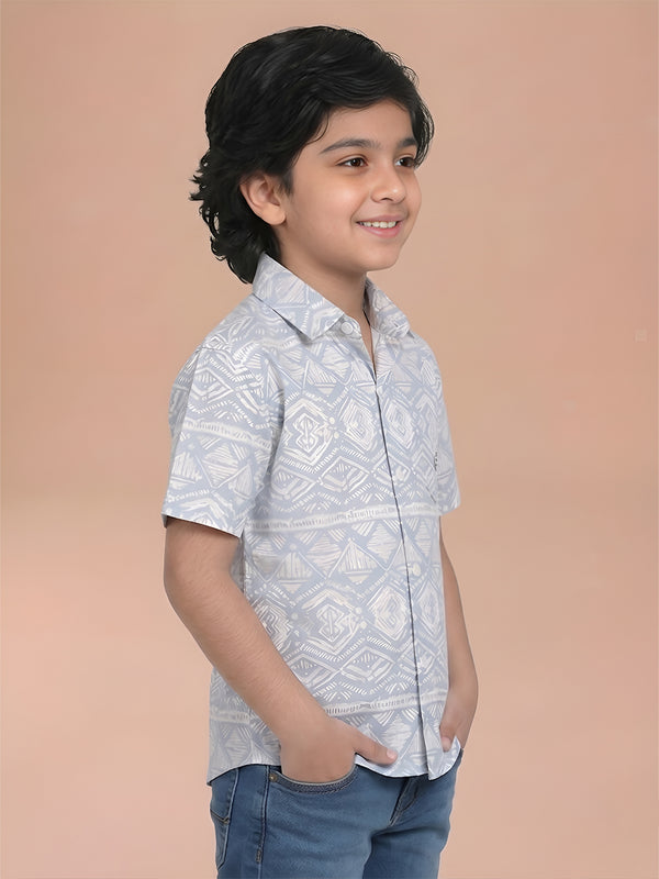 Polka Tots Half Sleeves Abstract print Shirt - Blue