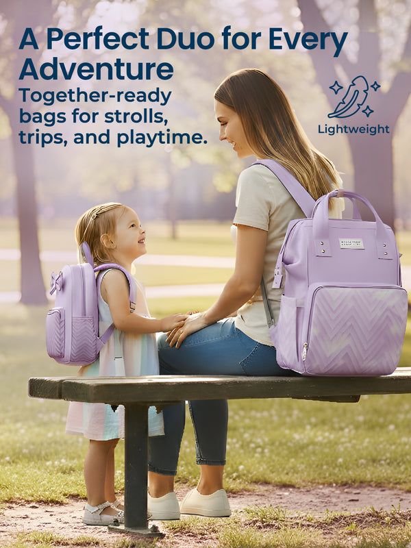 MamaMini Luxe Duo Diaper Bag with Tote and Mini Bag - Purple