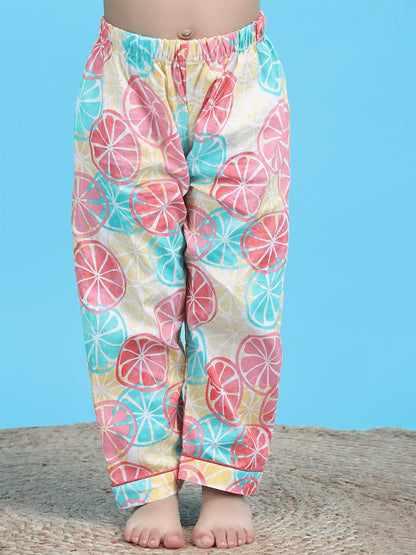 Polka Tots Full sleeves Lemon print Night Suit - Multicolor