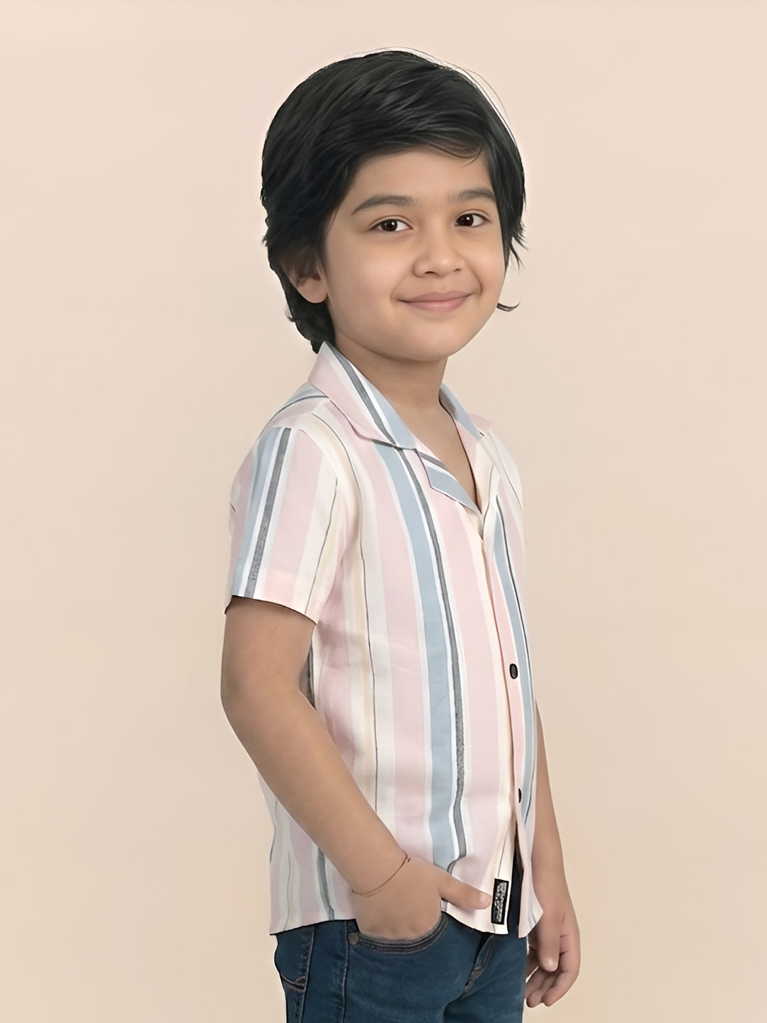 Polka Tots Half Sleeve Stripes Shirt - Pink