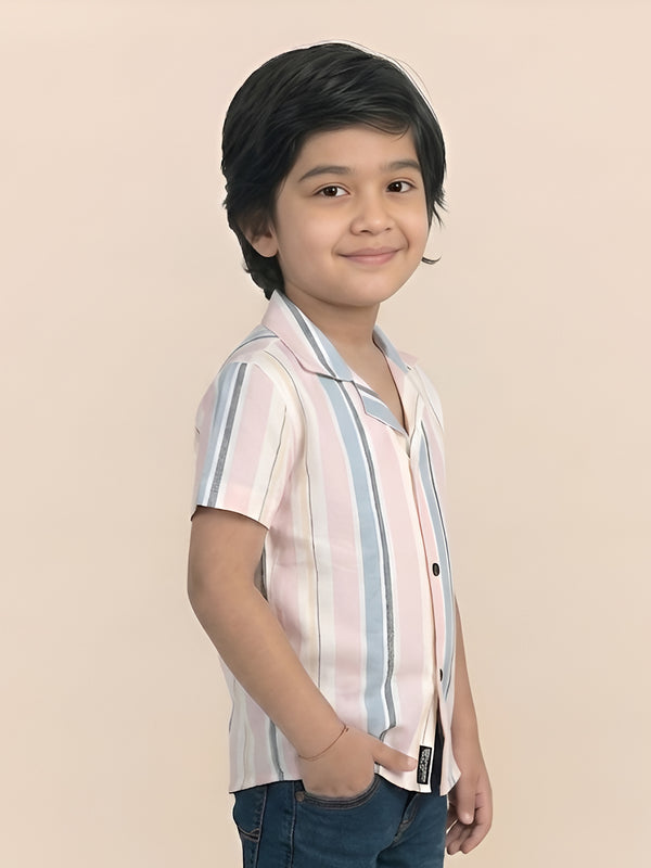 Polka Tots Half Sleeve Stripes Shirt - Pink