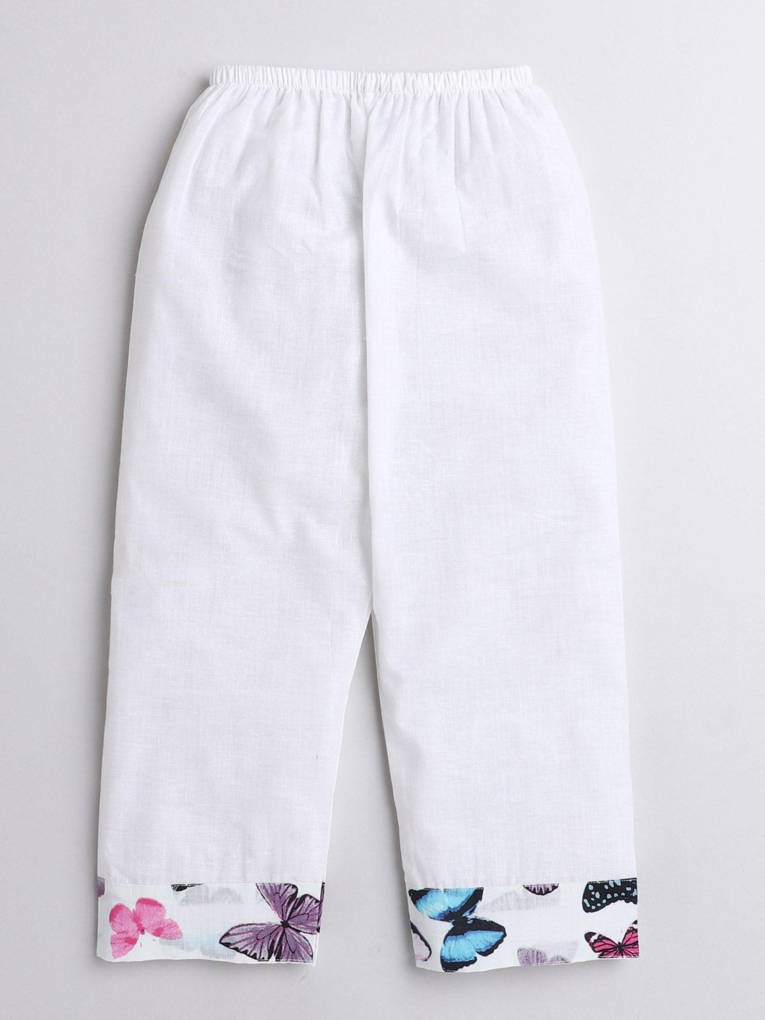 Polka Tots Butterfly print Full sleeves Nightwear Kurta pyjama set- White