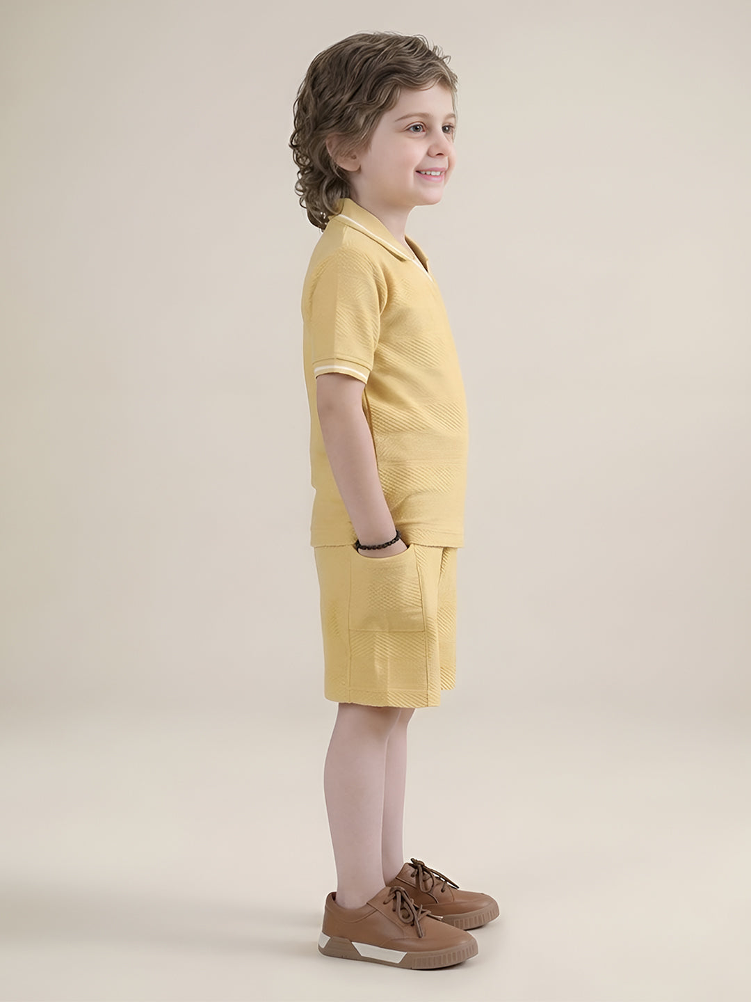 Polka Tots Half Sleeves Polo T-Shirt Shorts - Yellow