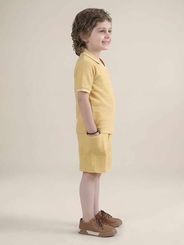 Polka Tots Half Sleeves Polo T-Shirt Shorts - Yellow