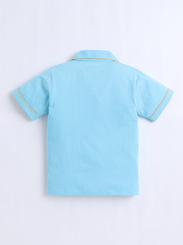 Polka Tots Half sleeves Little Birdy Print Night Suit - Blue