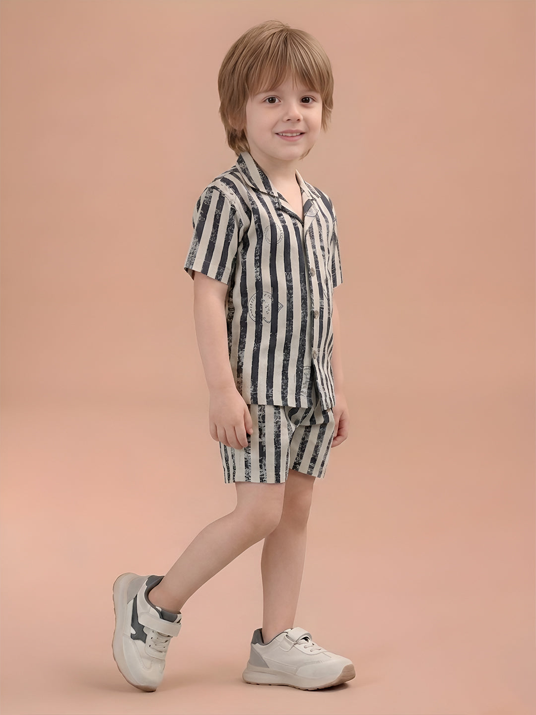 Polka Tots Half Sleeves Lining print Co-ords - Navy